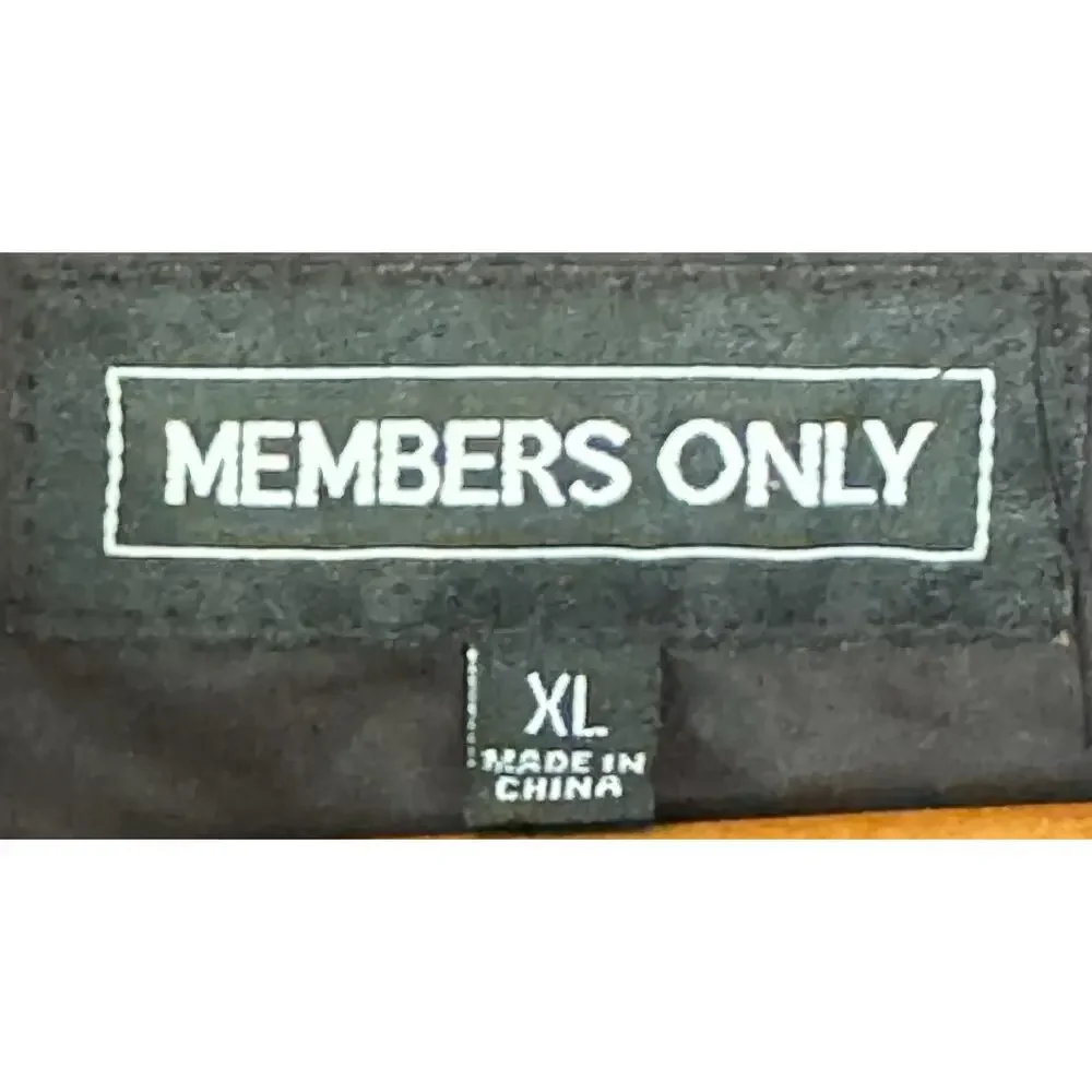 Members Only Black Anorak Windbreaker Jacket with Hood Logo Spellout XL